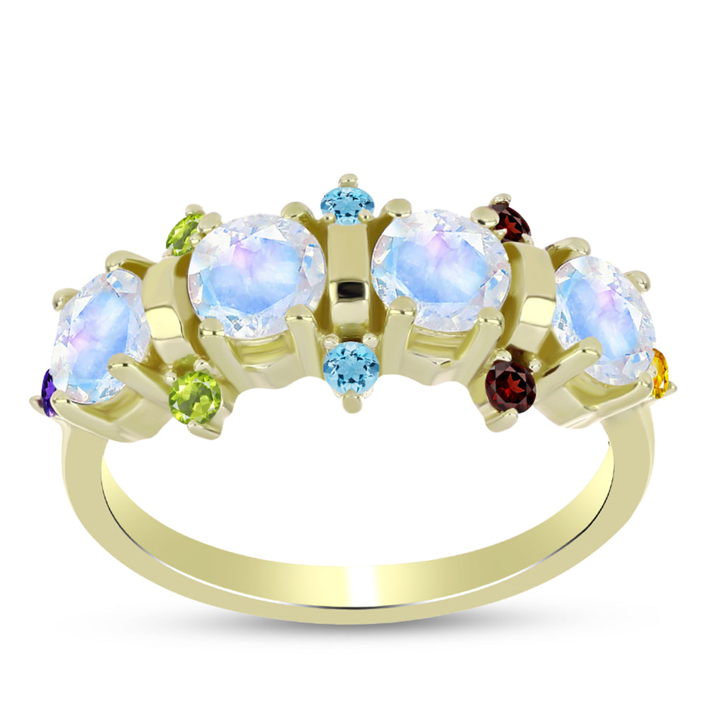 Goldplattierter Silberring mit Regenbogenmondstein und marokkanischem Amethyst
