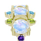 Goldplattierter Silberring mit Regenbogenmondstein und marokkanischem Amethyst