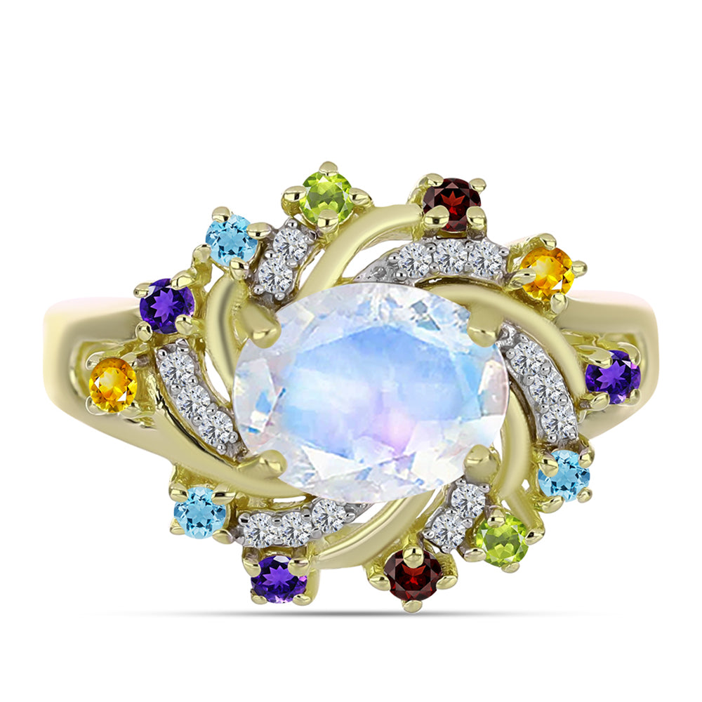 Goldplattierter Silberring mit Regenbogenmondstein und marokkanischem Amethyst 5 