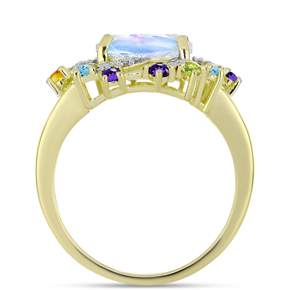 Goldplattierter Silberring mit Regenbogenmondstein und marokkanischem Amethyst 6 