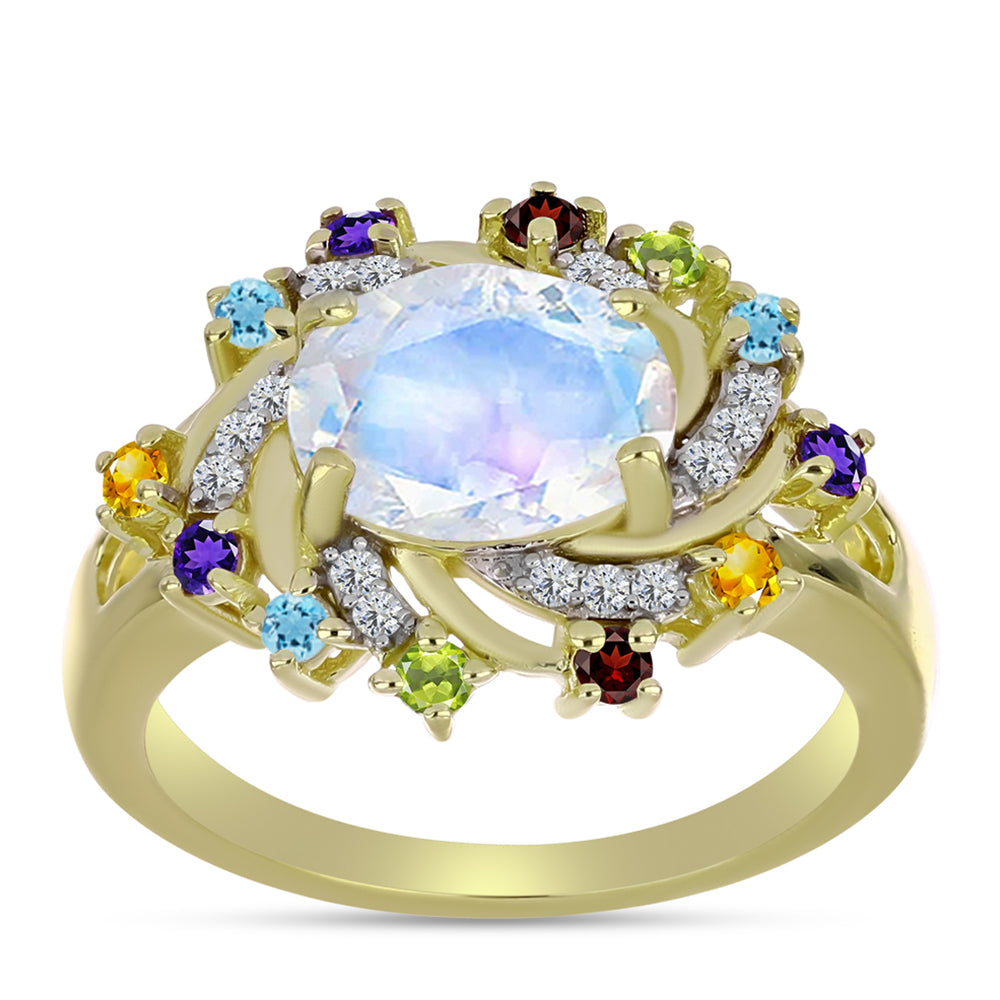 Goldplattierter Silberring mit Regenbogenmondstein und marokkanischem Amethyst 3 