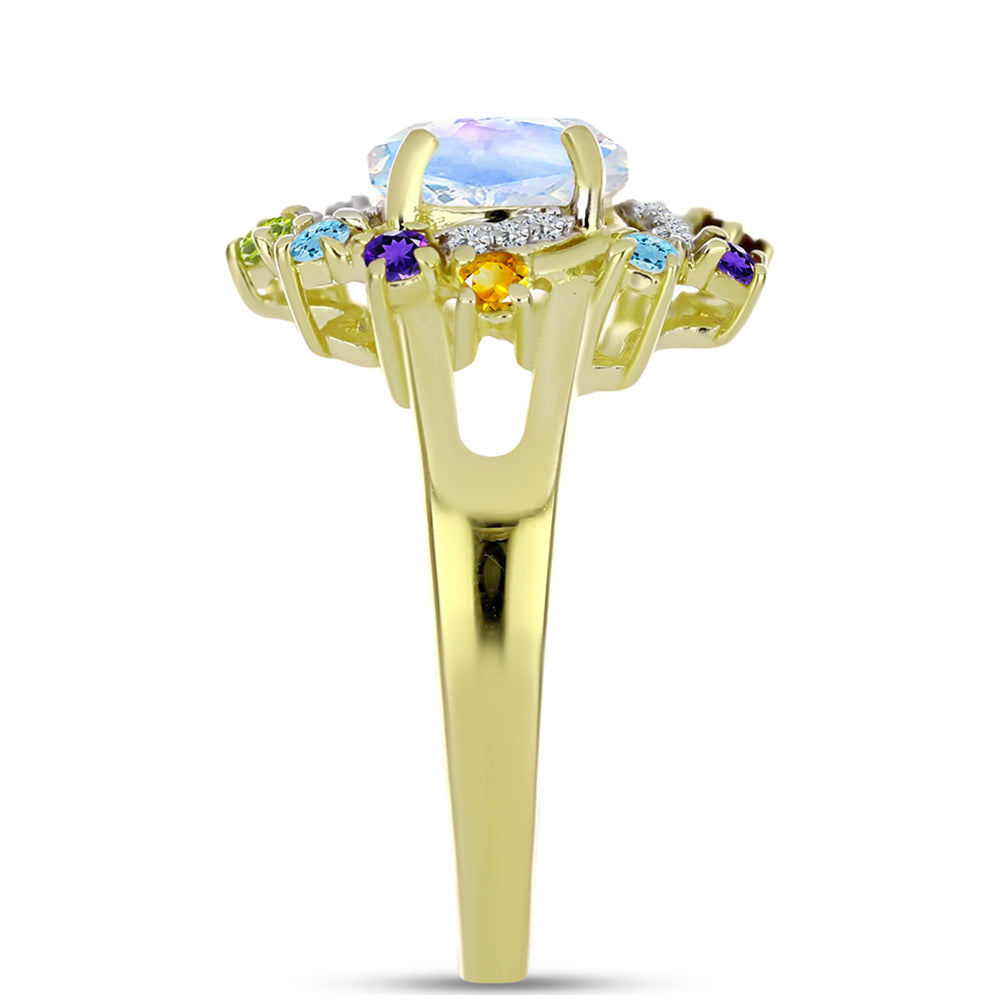 Goldplattierter Silberring mit Regenbogenmondstein und marokkanischem Amethyst