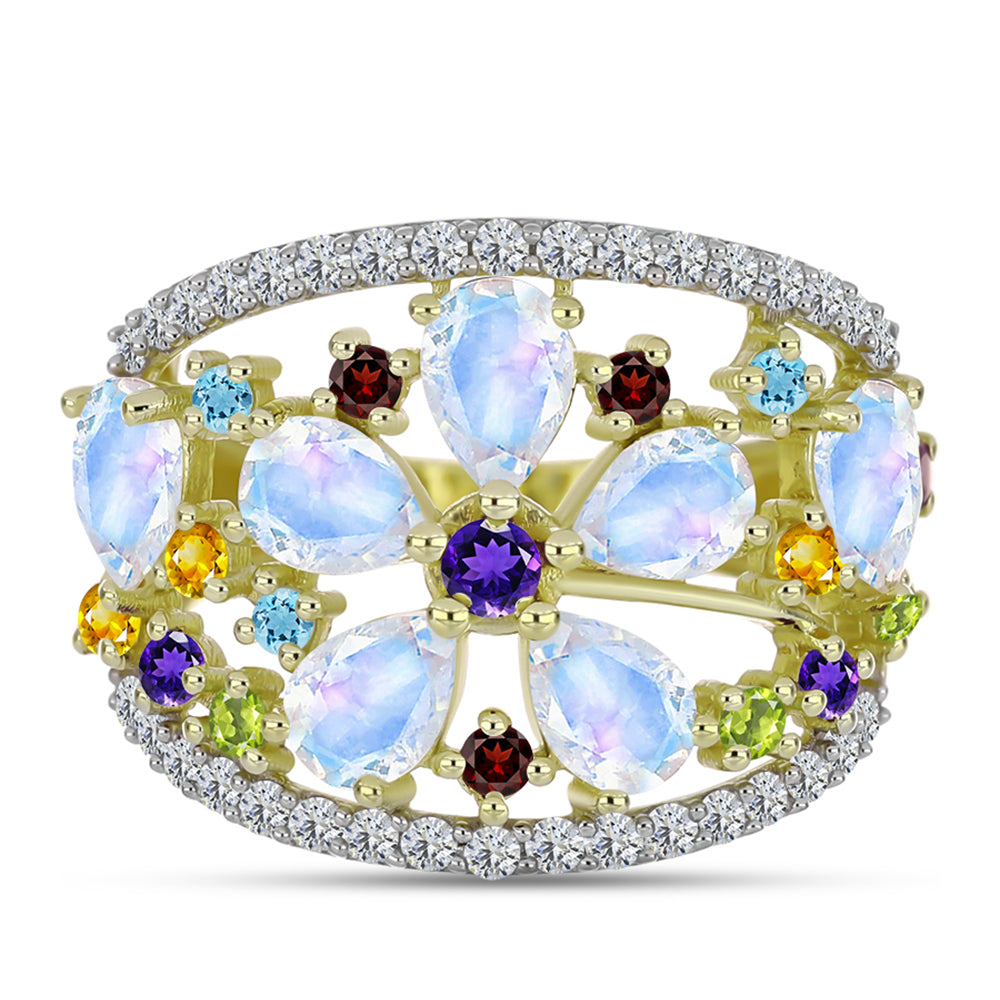 Goldplattierter Silberring mit Regenbogenmondstein und marokkanischem Amethyst 5 