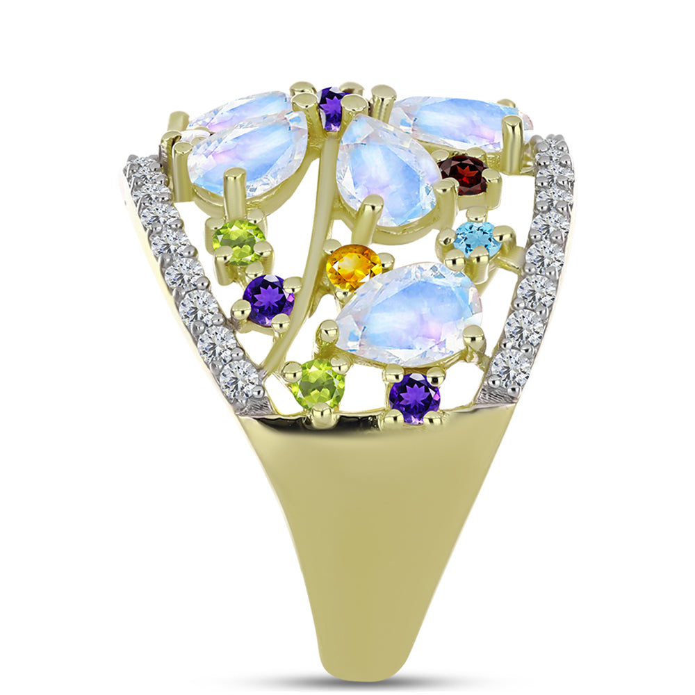 Goldplattierter Silberring mit Regenbogenmondstein und marokkanischem Amethyst 4 