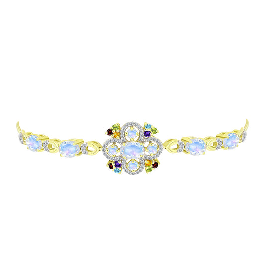 Goldplattiertes Silberarmband mit Regenbogenmondstein