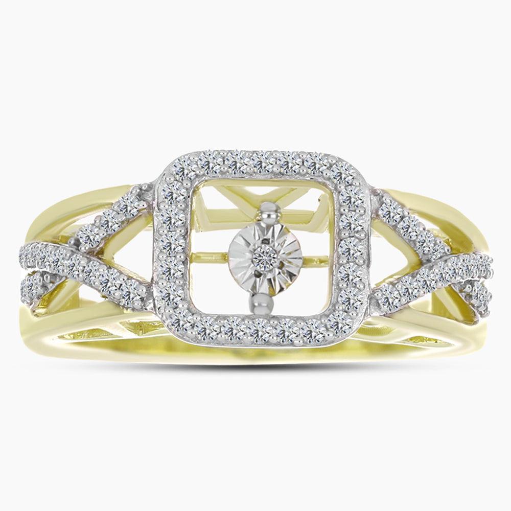 Goldplattierter Silberring mit weißem Diamant und weißem Topas