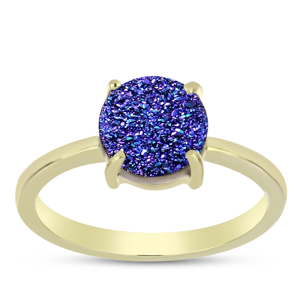 Goldplattierter Silberring mit lila Druse 7 