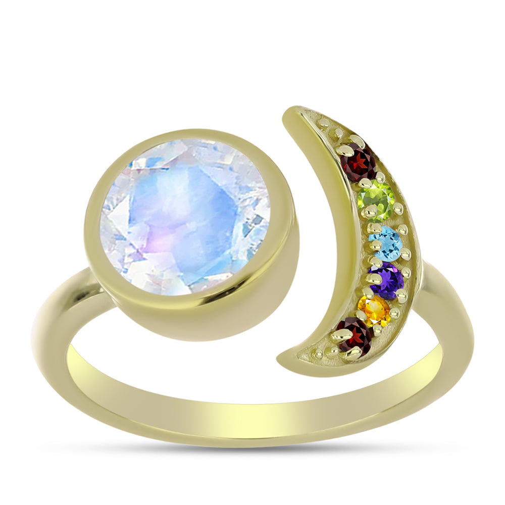 Goldplattierter Silberring mit Regenbogenmondstein und marokkanischem Amethyst 7 