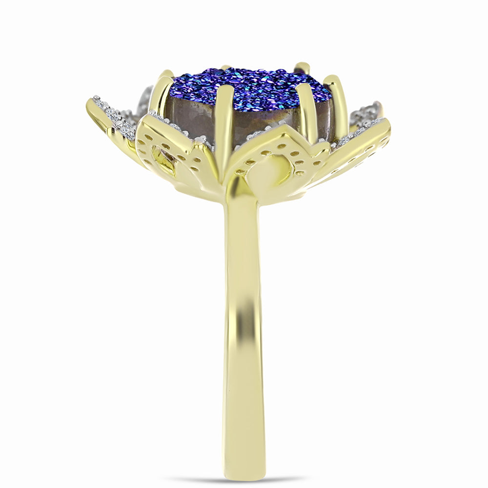 Goldplattierter Silberring mit lila Druse und weißem Topas