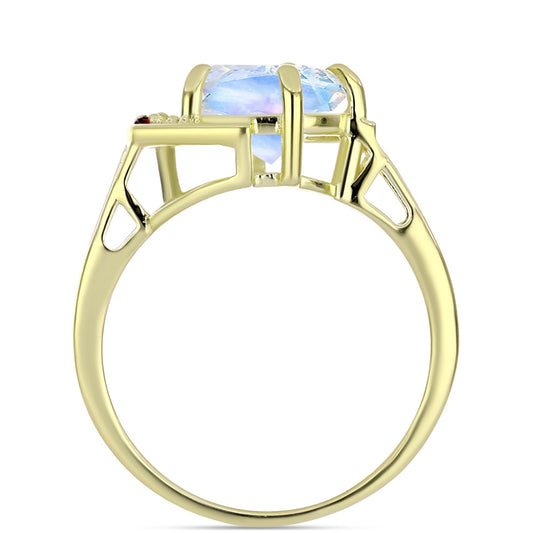 Goldplattierter Silberring mit Regenbogenmondstein und marokkanischem Amethyst