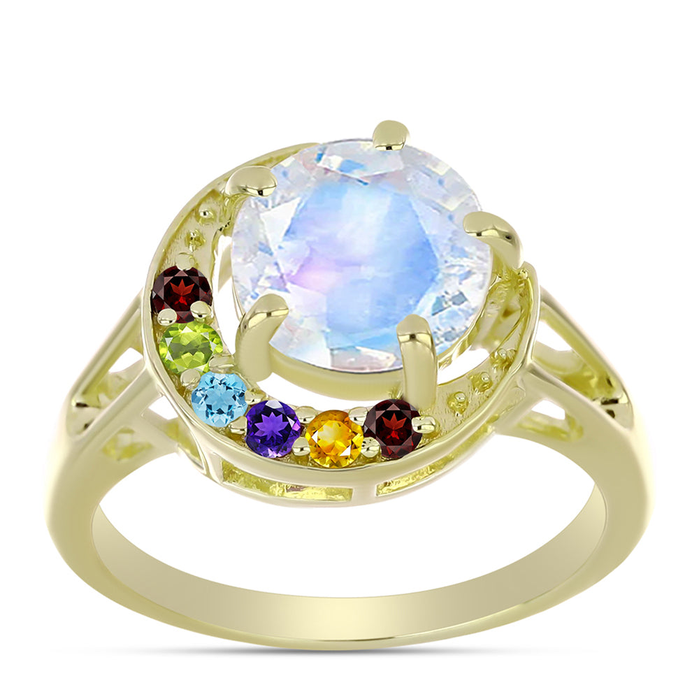 Goldplattierter Silberring mit Regenbogenmondstein und marokkanischem Amethyst