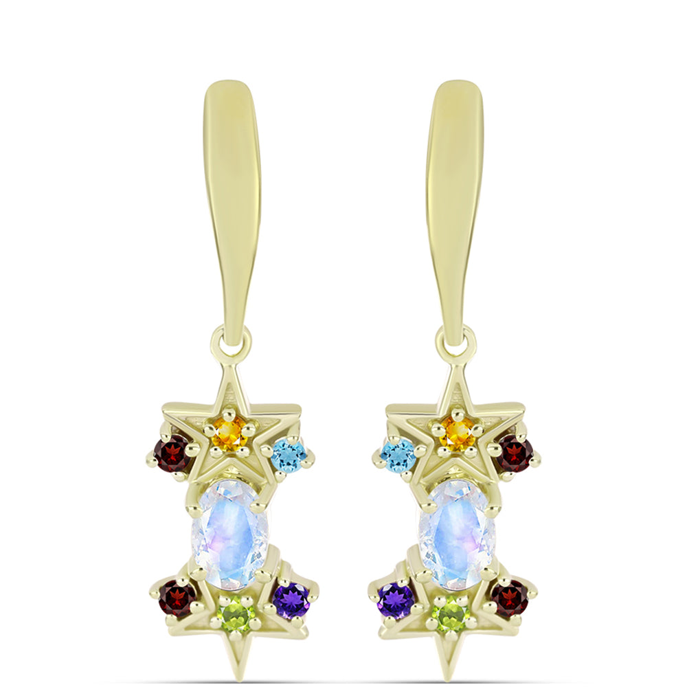 Goldplattierte Silberohrringe mit Regenbogenmondstein und marokkanischem Amethyst