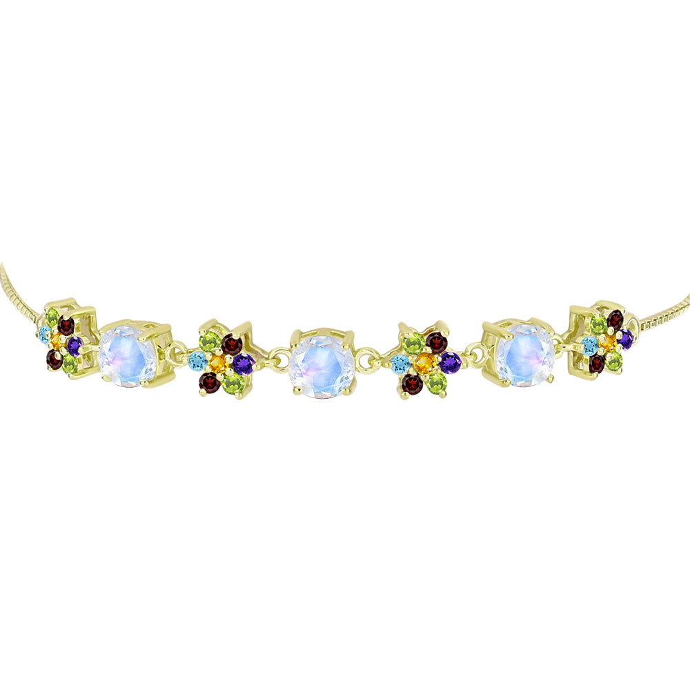 Goldplattiertes Silberarmband mit Regenbogenmondstein und marokkanischem Amethyst