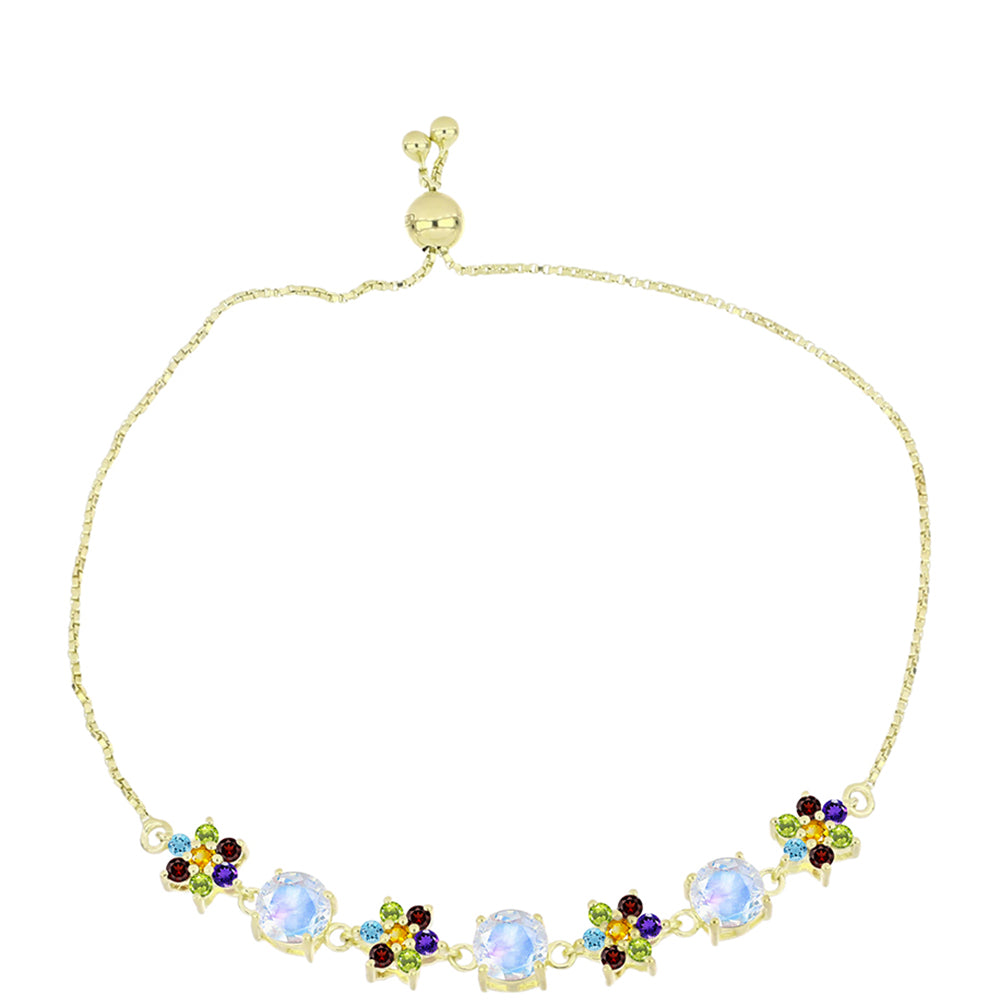 Goldplattiertes Silberarmband mit Regenbogenmondstein und marokkanischem Amethyst