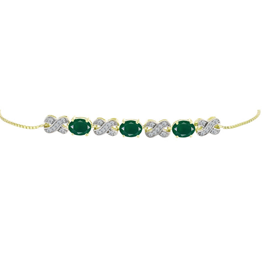 Goldplattiertes Silberarmband mit grünem Achat und weißem Topas