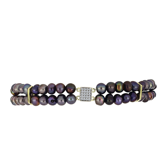 Goldplattiertes Silberarmband mit schwarzer Süßwasserperle und weißem Topas
