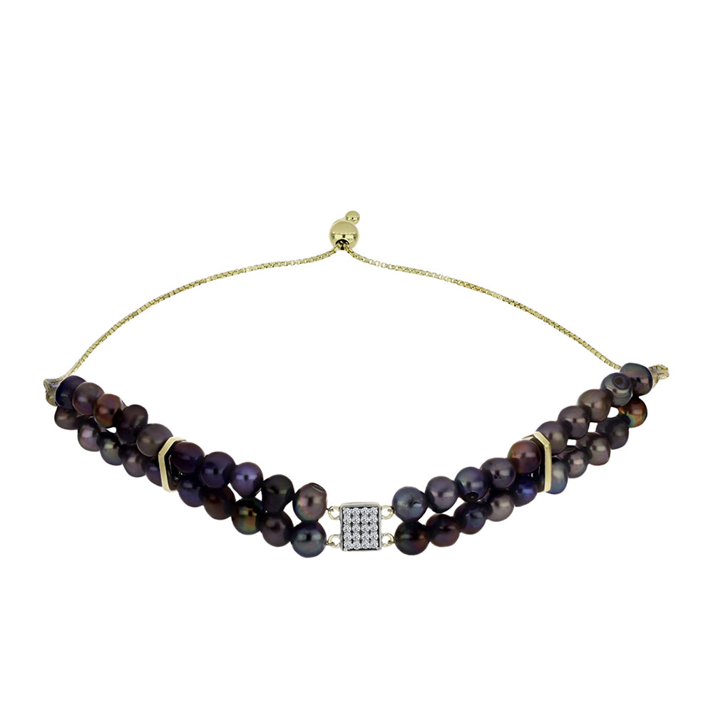 Goldplattiertes Silberarmband mit schwarzer Süßwasserperle und weißem Topas