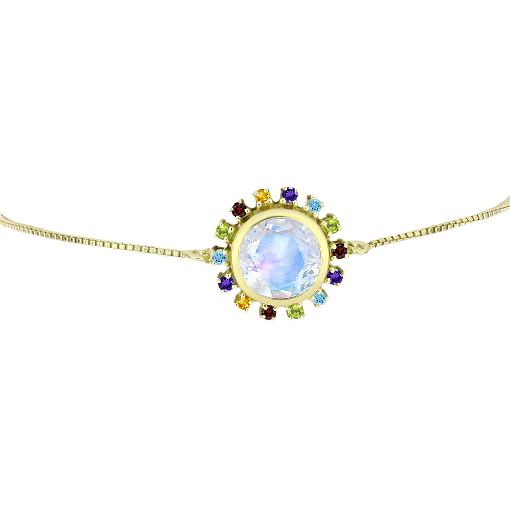 Goldplattiertes Silberarmband mit Regenbogenmondstein und marokkanischem Amethyst