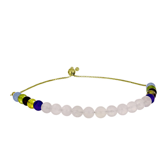 Goldplattiertes Silberarmband mit Regenbogenmondstein und marokkanischem Amethyst