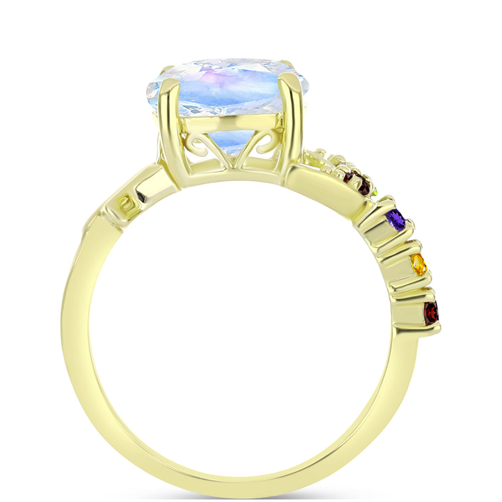 Goldplattierter Silberring mit Regenbogenmondstein und marokkanischem Amethyst 6 