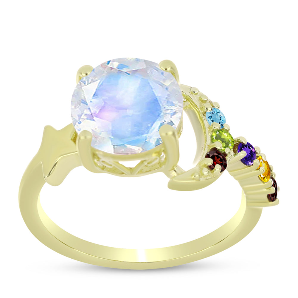 Goldplattierter Silberring mit Regenbogenmondstein und marokkanischem Amethyst 7 