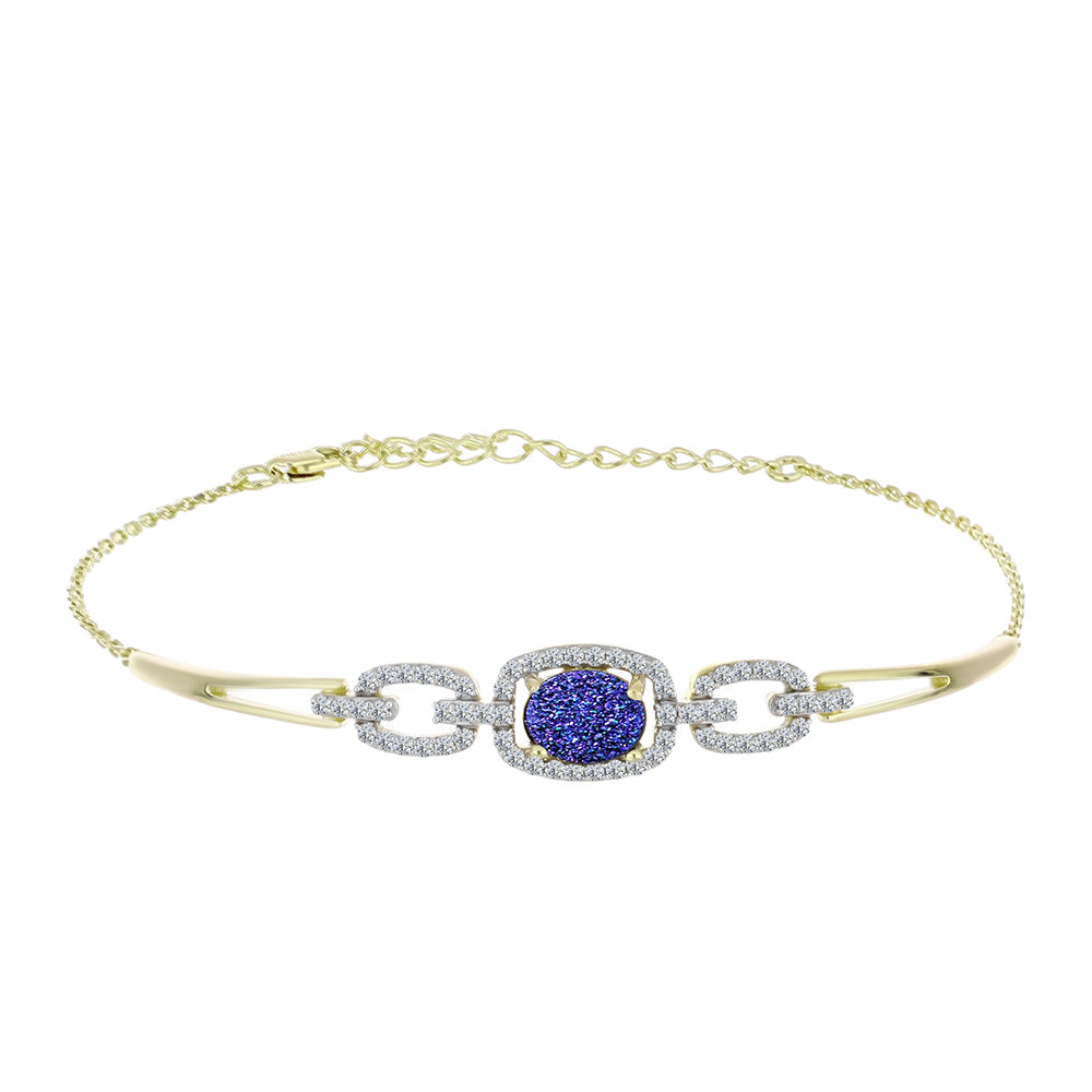 Goldplattiertes Silberarmband mit lila Druse und weißem Topas