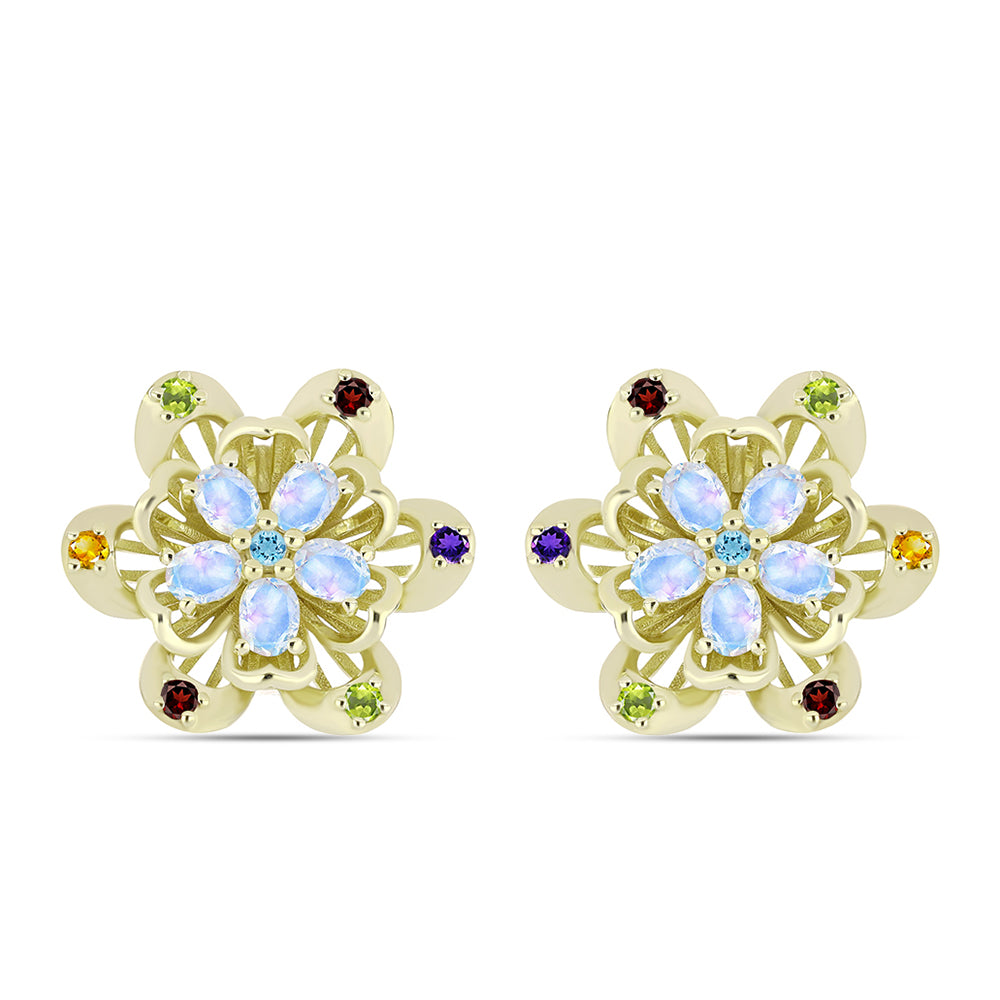 Goldplattierte Silberohrringe mit Regenbogenmondstein und marokkanischem Amethyst 3 