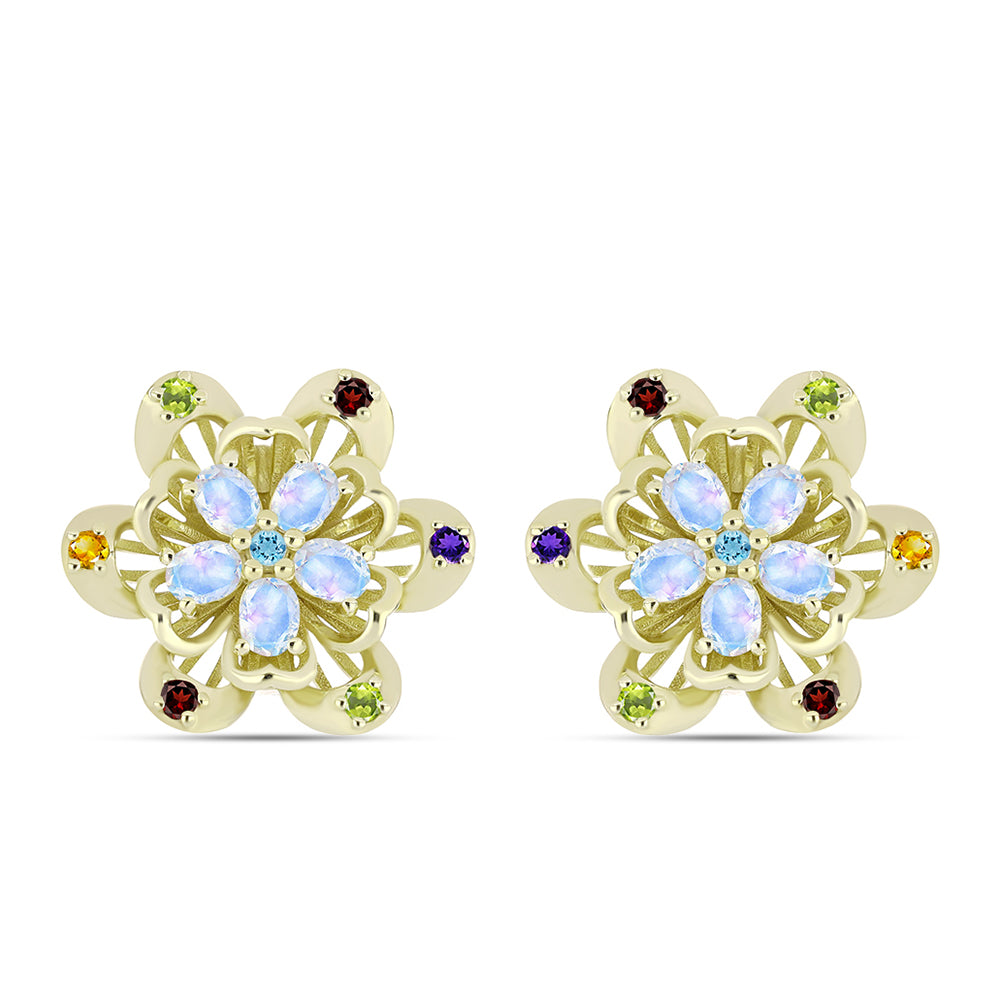 Goldplattierte Silberohrringe mit Regenbogenmondstein und marokkanischem Amethyst 1 