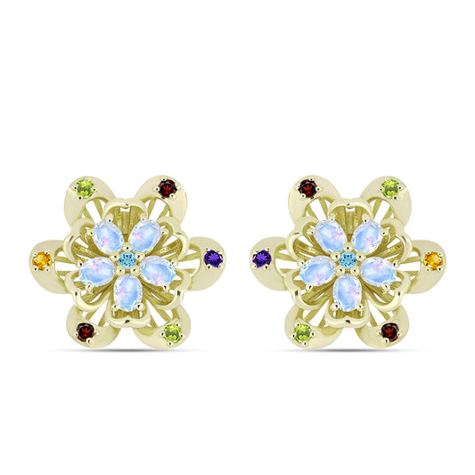 Goldplattierte Silberohrringe mit Regenbogenmondstein und marokkanischem Amethyst