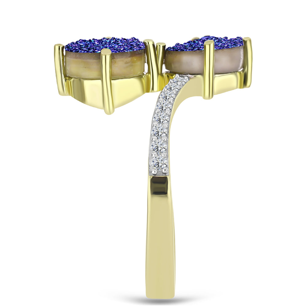 Goldplattierter Silberring mit lila Druse und weißem Topas