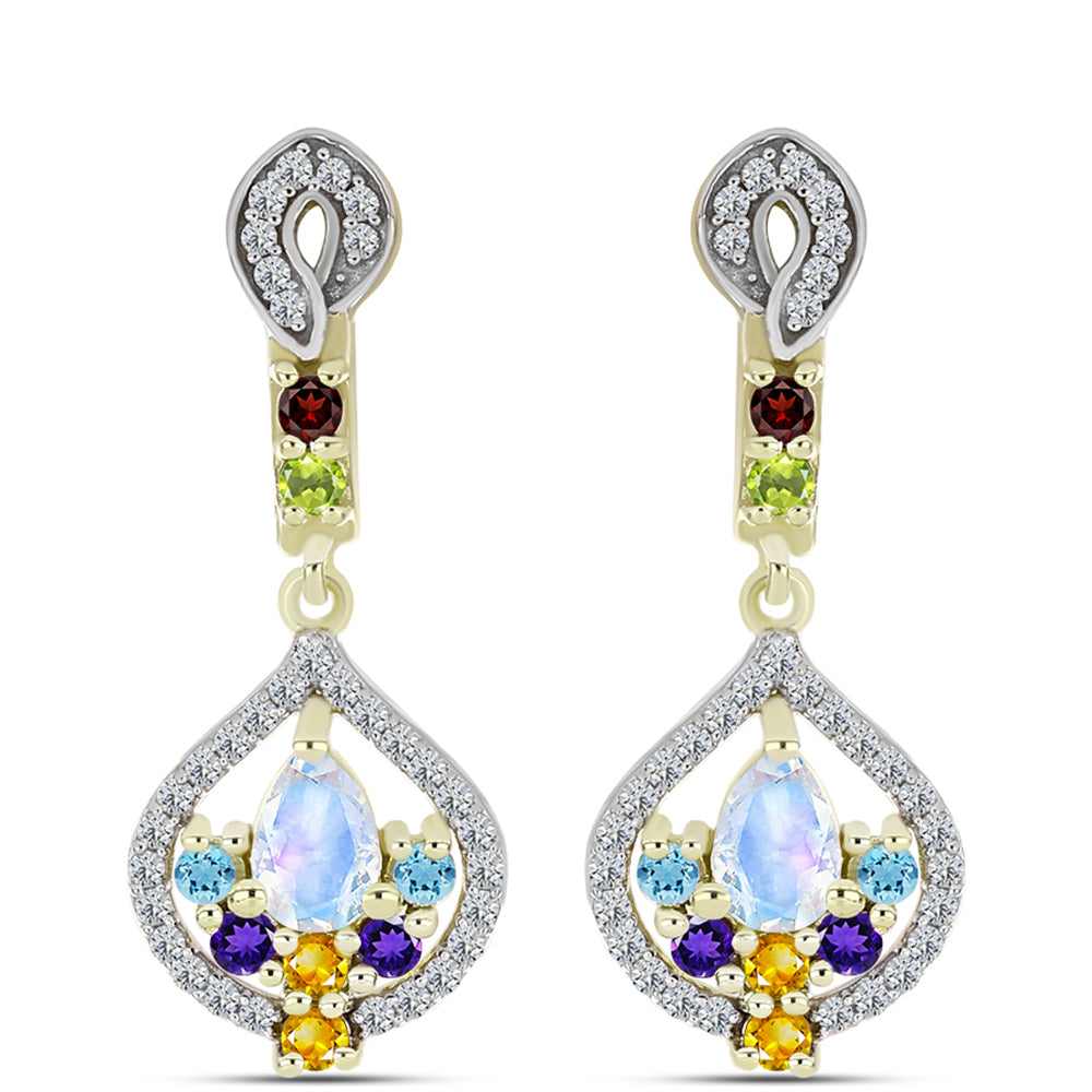Goldplattierte Silberohrringe mit Regenbogenmondstein und marokkanischem Amethyst