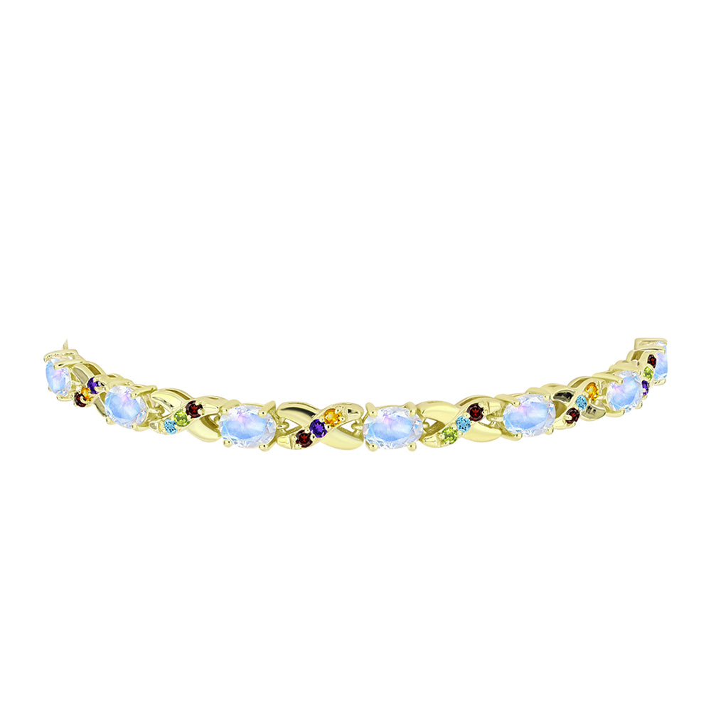 Goldplattiertes Silberarmband mit Regenbogenmondstein und marokkanischem Amethyst 3 
