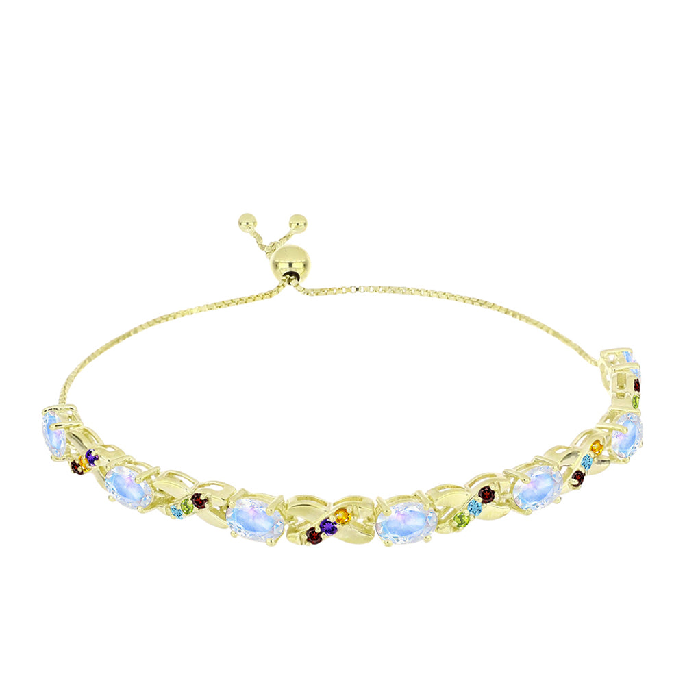 Goldplattiertes Silberarmband mit Regenbogenmondstein und marokkanischem Amethyst 6 