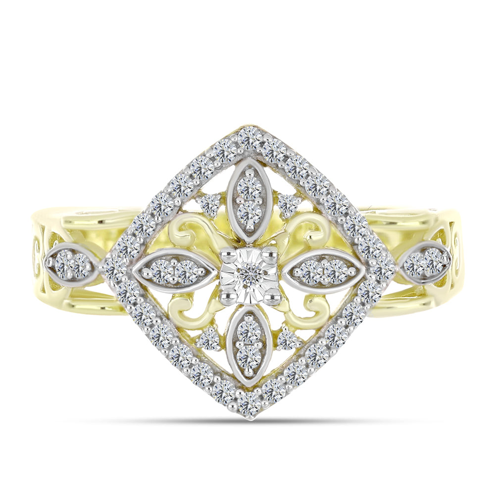 Goldplattierter Silberring mit weißem Diamant und weißem Topas 1 