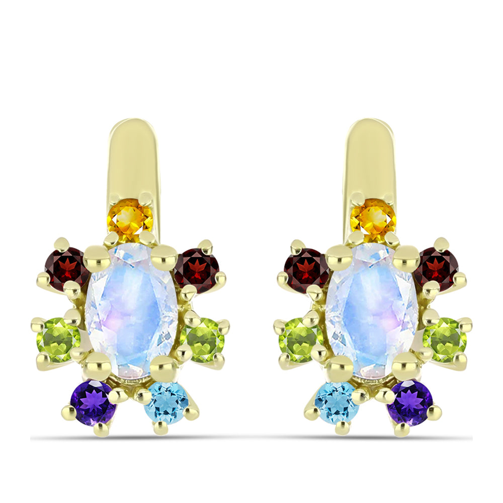 Goldplattierte Silberohrringe mit Regenbogenmondstein und marokkanischem Amethyst