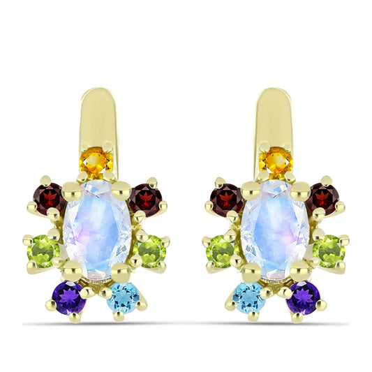 Goldplattierte Silberohrringe mit Regenbogenmondstein und marokkanischem Amethyst