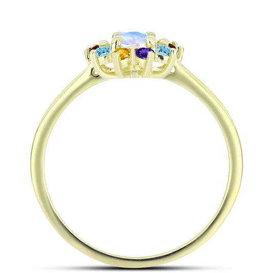 Goldplattierter Silberring mit Regenbogenmondstein und marokkanischem Amethyst