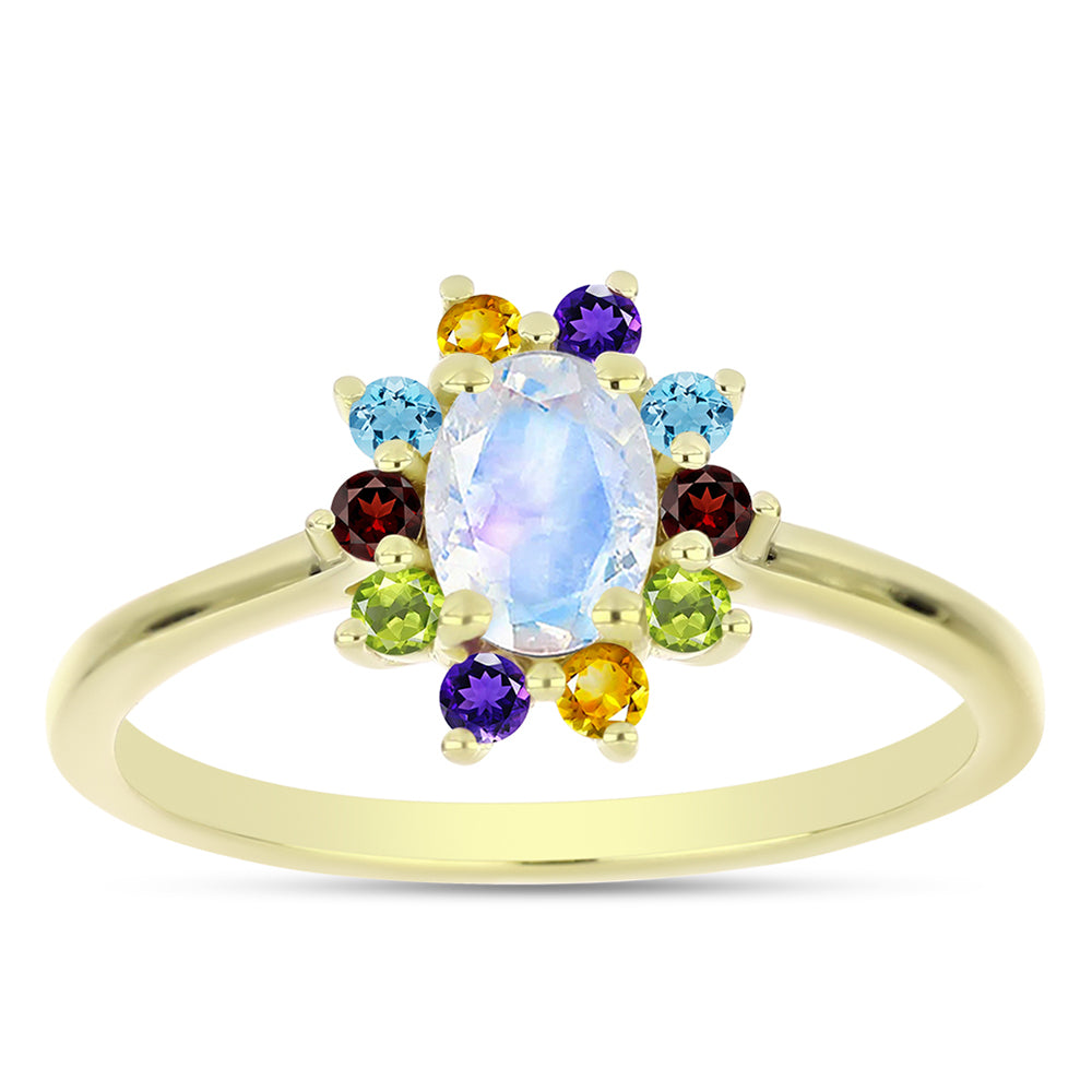 Goldplattierter Silberring mit Regenbogenmondstein und marokkanischem Amethyst 3 