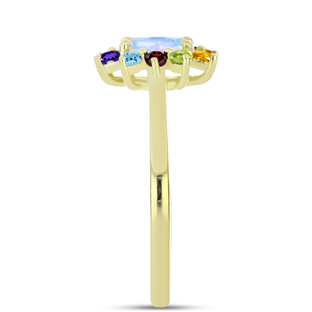 Goldplattierter Silberring mit Regenbogenmondstein und marokkanischem Amethyst