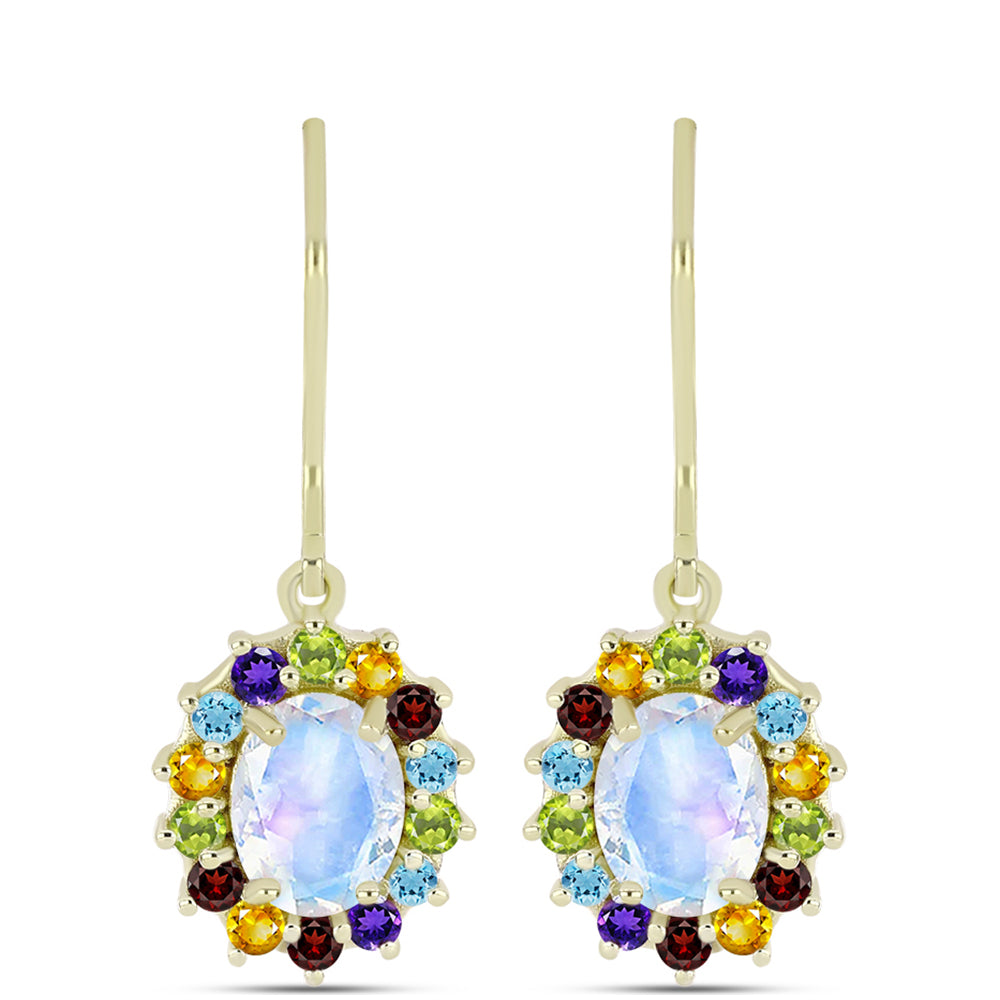 Goldplattierte Silberohrringe mit Regenbogenmondstein und marokkanischem Amethyst
