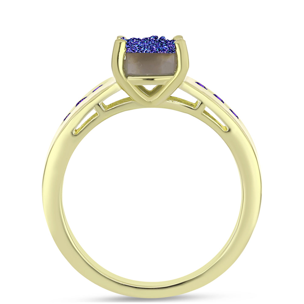Goldplattierter Silberring mit lila Druse und marokkanischem Amethyst