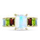 Goldplattierter Silberring mit Regenbogenmondstein und Barton Granat