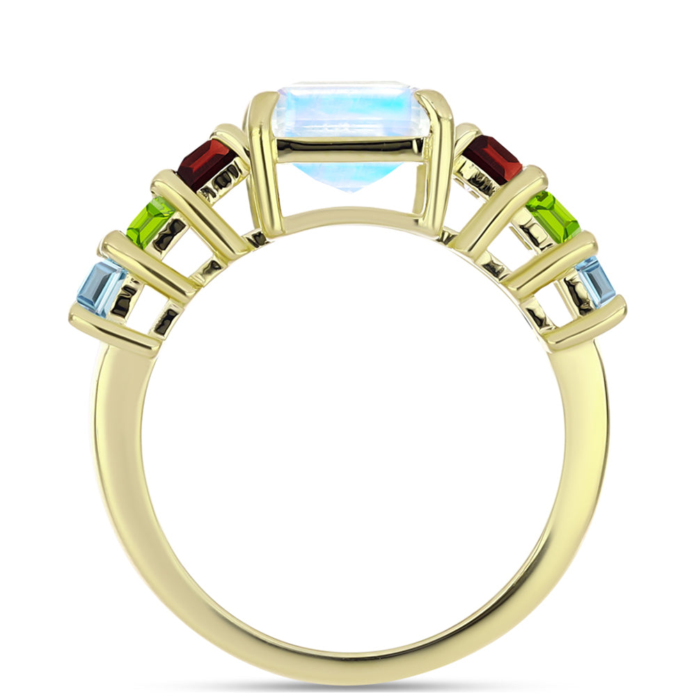 Goldplattierter Silberring mit Regenbogenmondstein und Barton Granat 6 