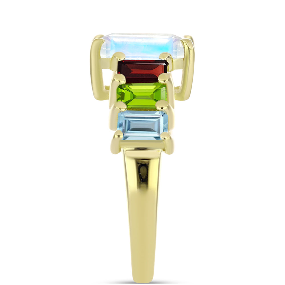 Goldplattierter Silberring mit Regenbogenmondstein und Barton Granat