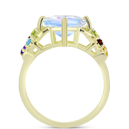 Goldplattierter Silberring mit Regenbogenmondstein und marokkanischem Amethyst