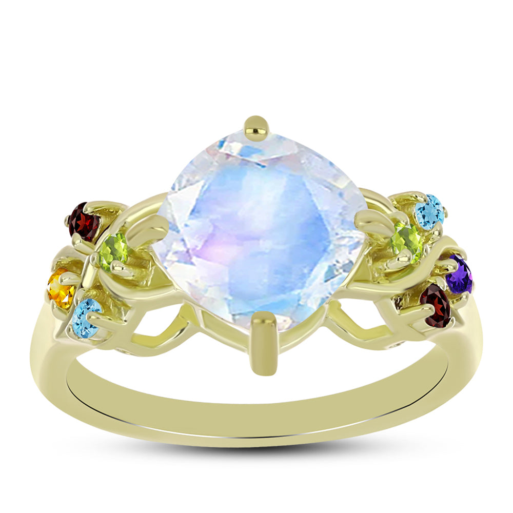 Goldplattierter Silberring mit Regenbogenmondstein und marokkanischem Amethyst 7 