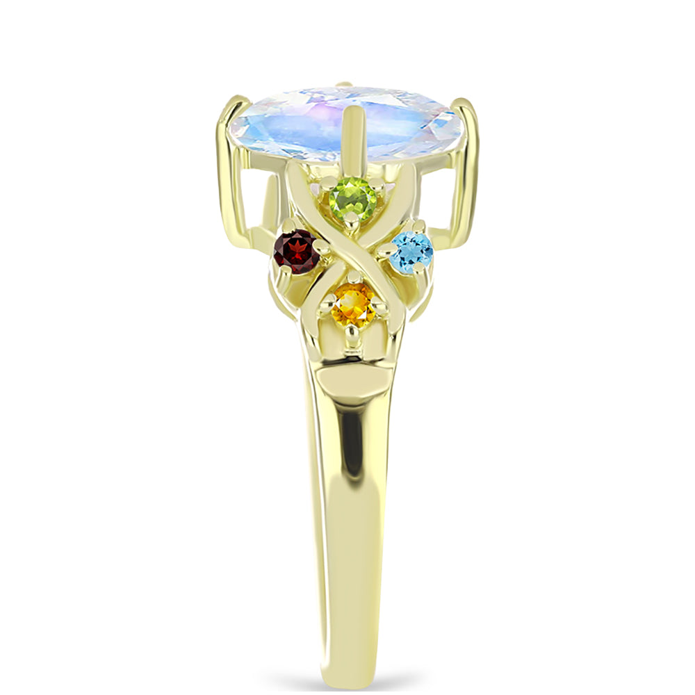 Goldplattierter Silberring mit Regenbogenmondstein und marokkanischem Amethyst