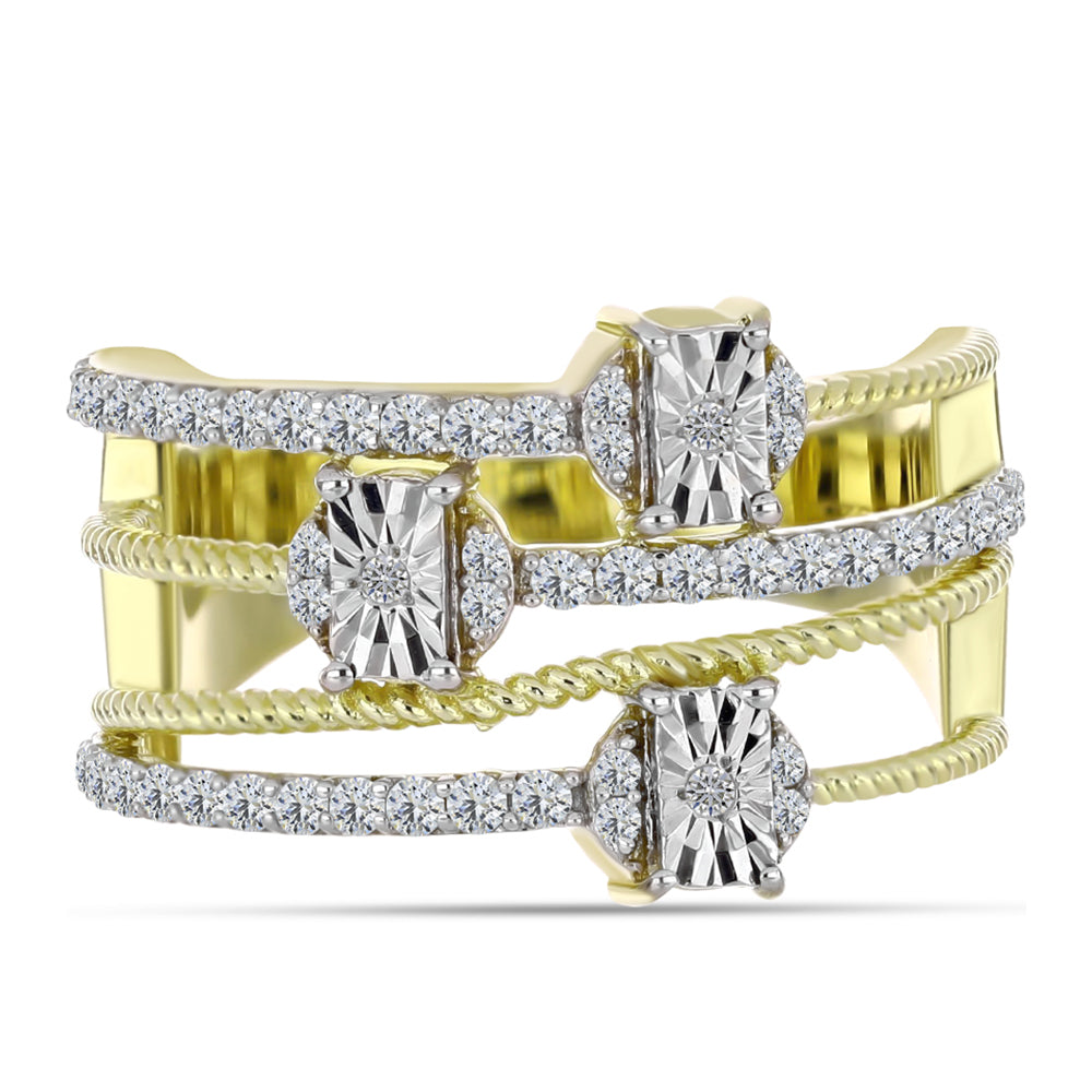 Goldplattierter Silberring mit weißem Diamant und weißem Topas