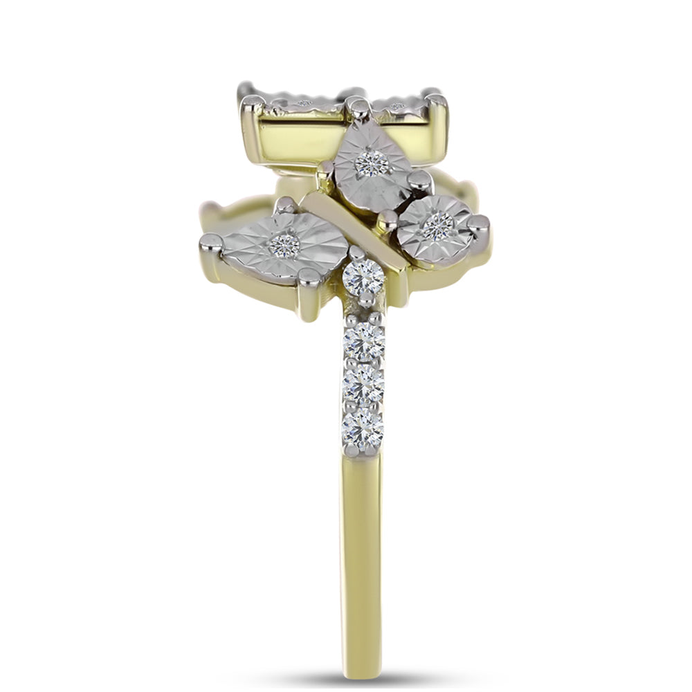 Goldplattierter Silberring mit weißem Diamant und weißem Topas