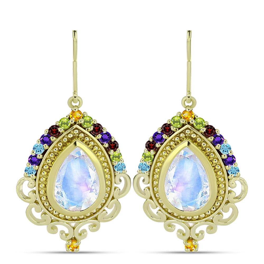 Goldplattierte Silberohrringe mit Regenbogenmondstein und marokkanischem Amethyst 3 